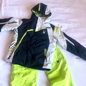 Spyder kids green ski suit: jacket and pants 12